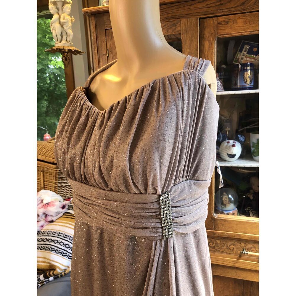 R&M Richards Rose Gold Shimmer Ruched Evening Gown Strapless& jacket Womens 20W - Picture 4 of 11